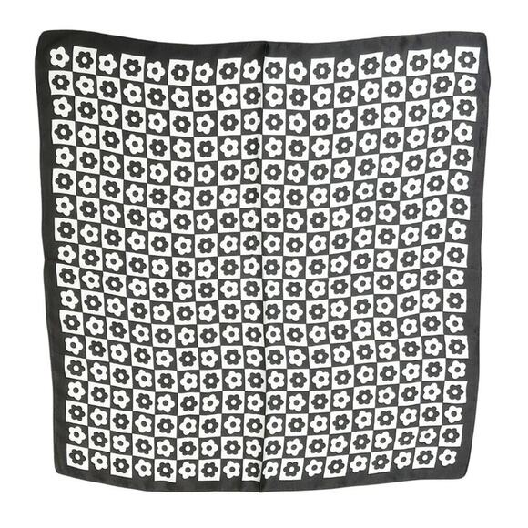 2/$24 NEW Groovy Retro Flower Power Black White Geometric Print Fashion Scarf - Picture 3 of 8